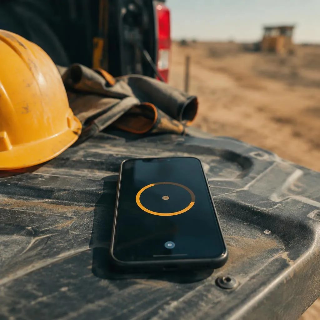 Phone with a timer on a truck tailgate at a job site